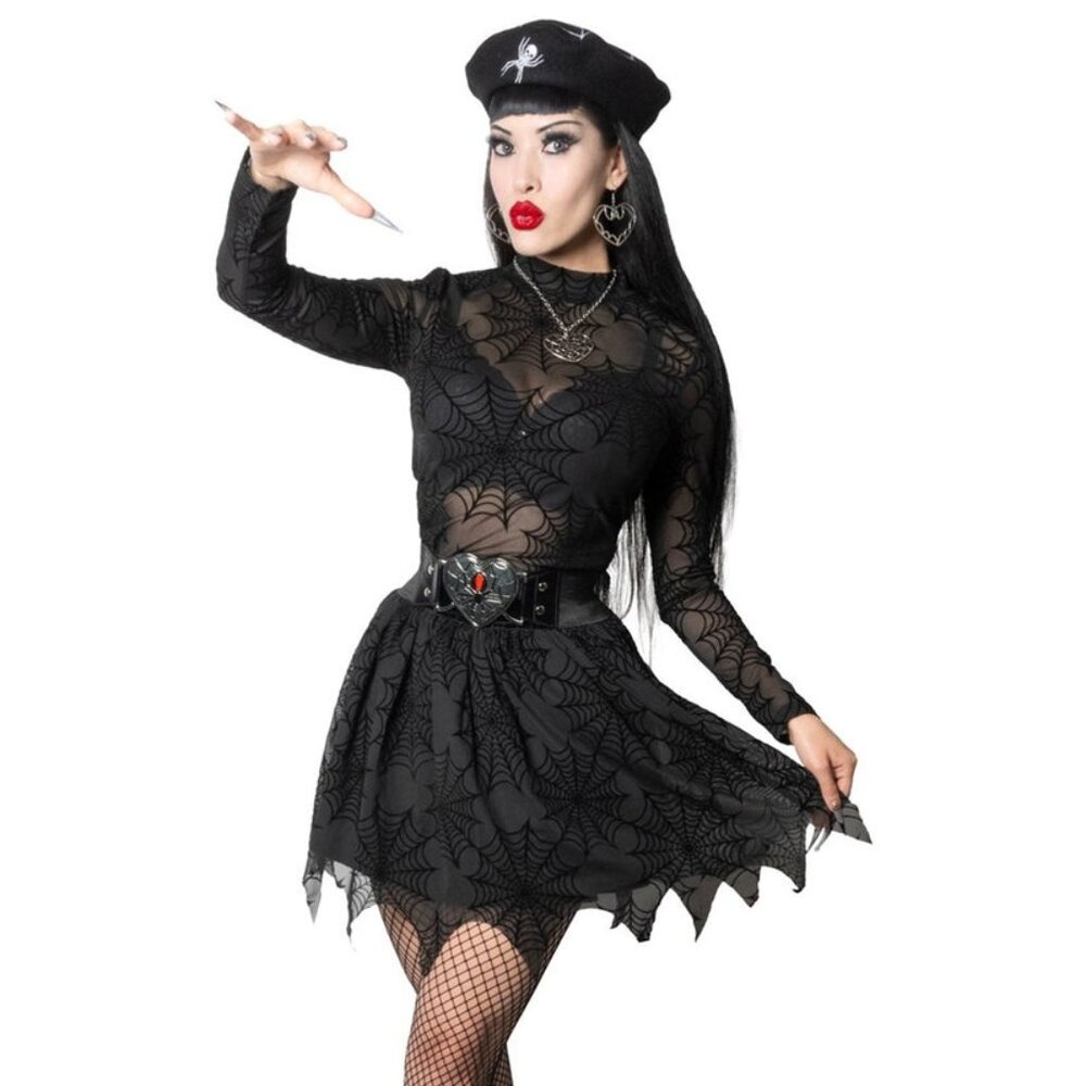 Black Spiderweb Long Sleeve Mock Neck Blouse Top S-M-L-XL-2XL-3XL NWT - Picture 3 of 4